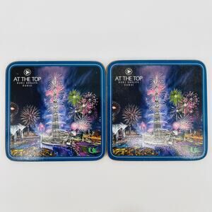 At the Top Burj Khalifa Dubai Fireworks Drink Coasters Cork Bottom Set of 2 GUC